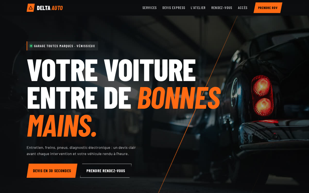 Aperçu du site du garage Delta Auto